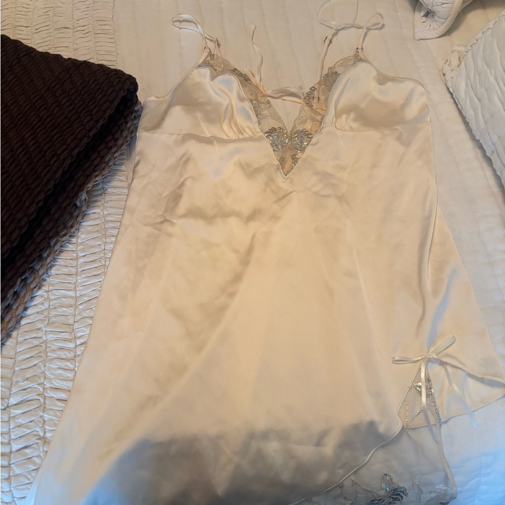 Honey Birdette Cream Satin Chemise with Lace Details